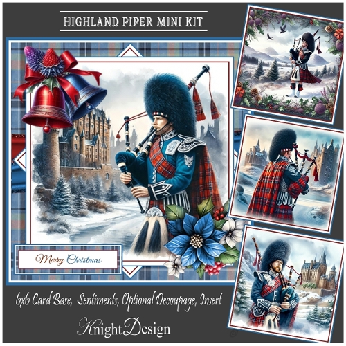 Highland Piper With Set Of 4 Toppers