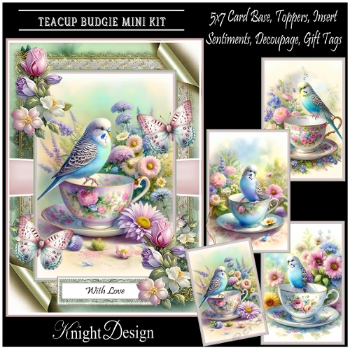 cup1391501_58488 - Teacup Budgie With Set Of 4 Toppers
