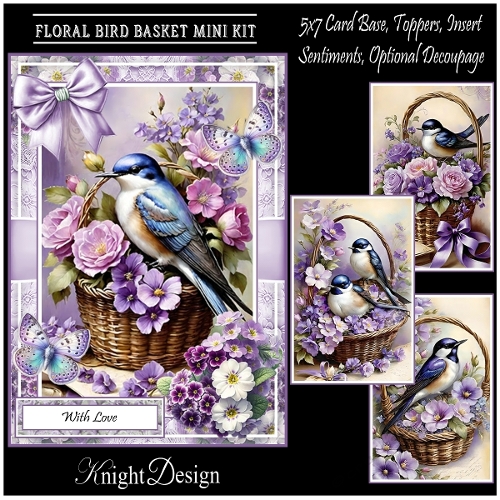 Floral Bird Basket With Set Of 4 Toppers