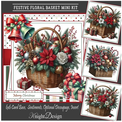Festive Floral Basket With Set Of 4 Toppers