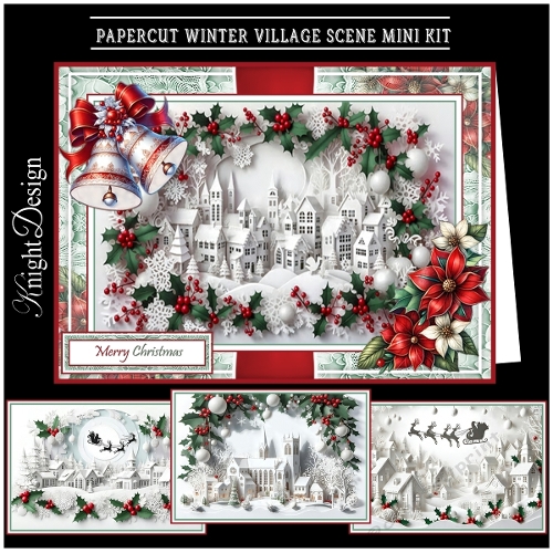 cup1394440_58488 - Papercut Winter Village Scene With Set Of 4 Toppers