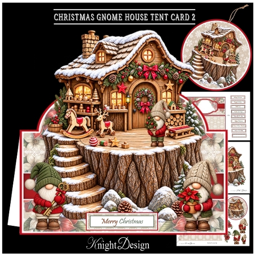 Christmas Gnome House Tent Card 2 Mini Kit