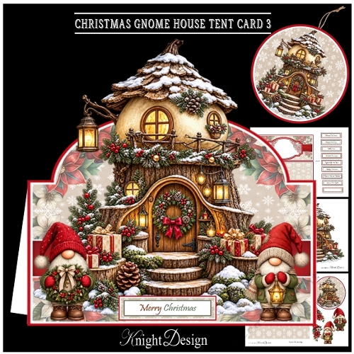 Christmas Gnome House Tent Card 3 Mini Kit