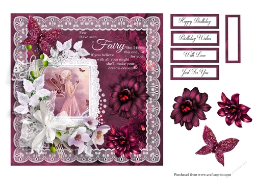 Beautiful fairy birthday card front with decoupage and sentiments