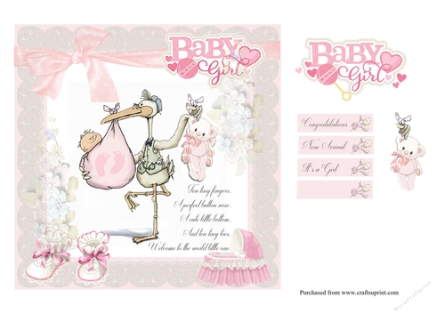 A New Baby Girl card front with decoupage and sentiments