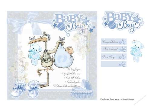 A New Baby Boy card front with decoupage and sentiments