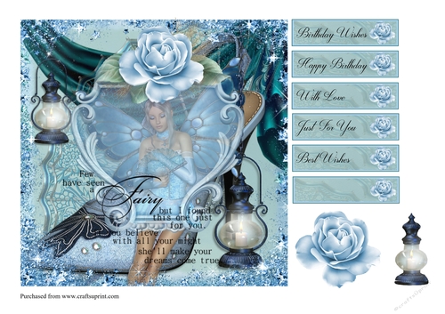 Fairy card front with shoe decoupage and sentiments