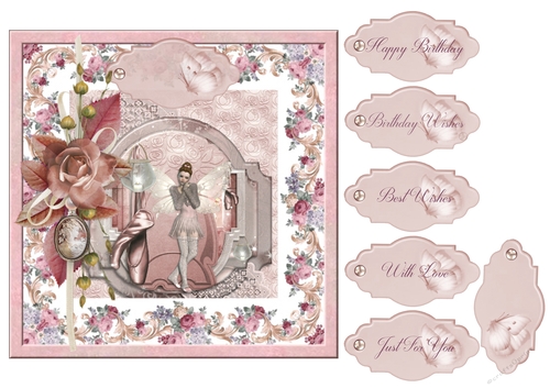 Ballet Shoes and Floral card front with decoupage and sentiments