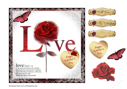 Valentine Love card front with decoupage and sentiments