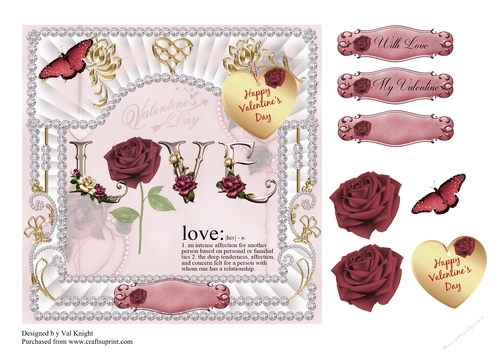 Valentine  Bling Love card topper with decoupage and sentiments