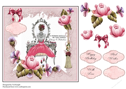 Floral card front with decoupage and sentiments.