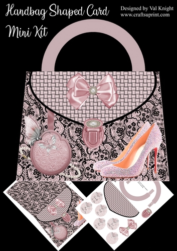 Pink and black Lace Handbag with shoes - Shaped Card Mini Kit