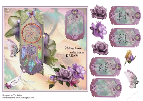 Dreamcatcher Card Front With Roses and Decoupage