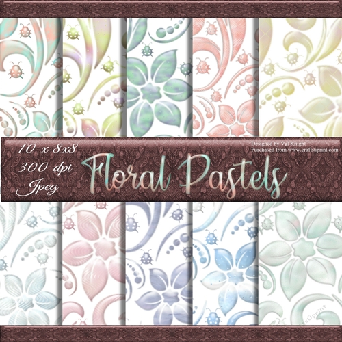 10 - 8x8  Pastel Opal Effect Floral Backing Papers
