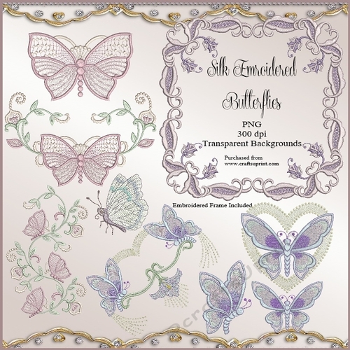 Beautiful Silk Embroidered Butterflies & Embroidered Frame