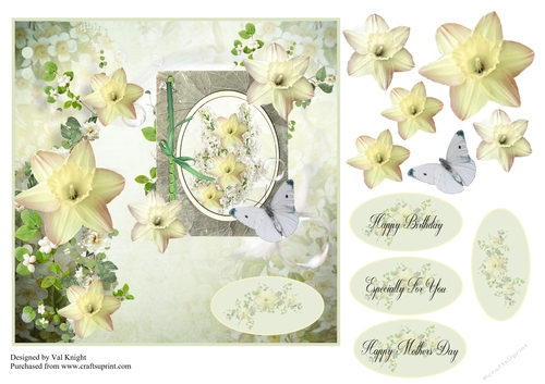 Daffodils card front with decoupage