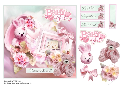 New Baby Girl Card Front With Decoupage
