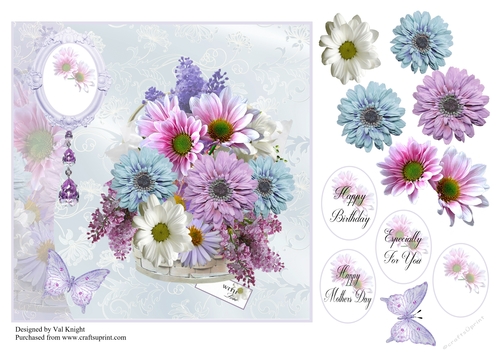 Gerbera Basket Card Front With Decoupage