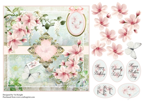 Pink Floral Card Front With Decoupage
