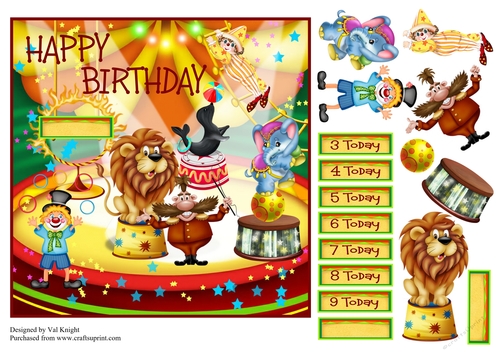 The Circus Birthday Card Front With Decoupage 