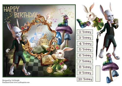 Wonderland Birthday Card Front With Decoupage 