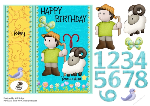 Children Zodiac Card Front With Decoupage - Aries 