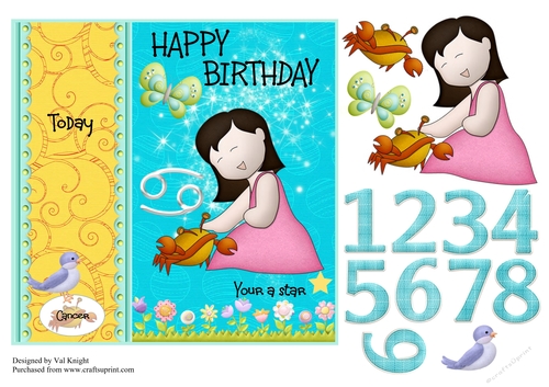 Children Zodiac Card Front With Decoupage - Cancer