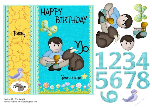 Children Zodiac Card Front With Decoupage - Capricorn