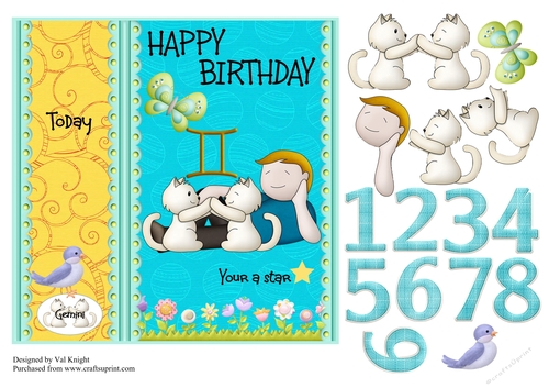 Children Zodiac Card Front With Decoupage - Gemini