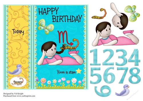 Children Zodiac Card Front With Decoupage - Scorpio