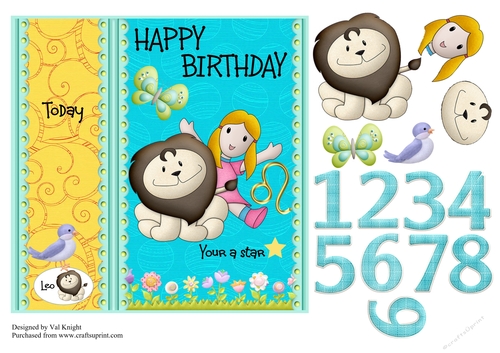 Children Zodiac Card Front With Decoupage - Leo