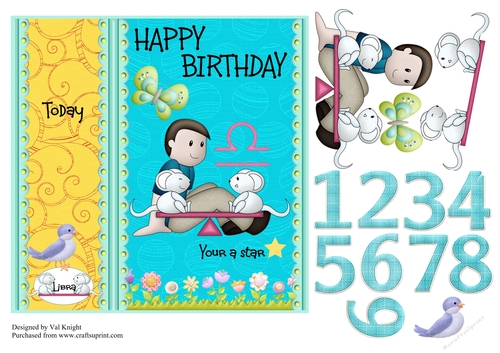 Children Zodiac Card Front With Decoupage - Libra
