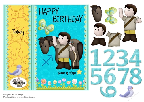 Children Zodiac Card Front With Decoupage - Saggitarius