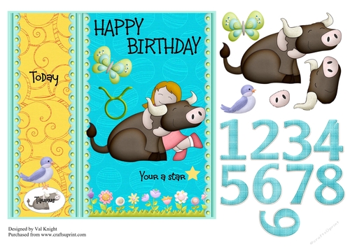 Children Zodiac Card Front With Decoupage - Taurus