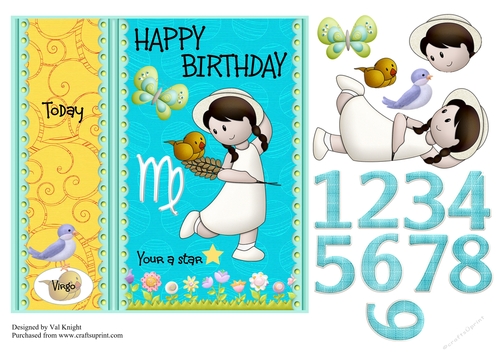 Children Zodiac Card Front With Decoupage - Virgo
