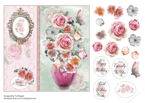 Summer Vase Card Front With Decoupage 