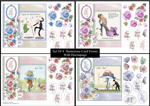 4 Humourous Card Fronts With Decoupage