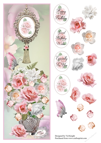 Large DL Pink Rose Vase Card Front