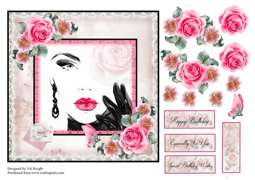 Glamour Card Front With Decoupage
