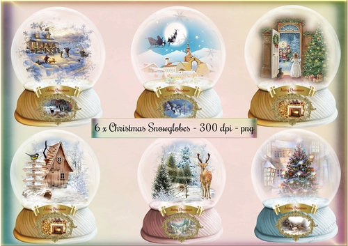 6 x Scenic Christmas Snowglobes - PNG - 300 dpi