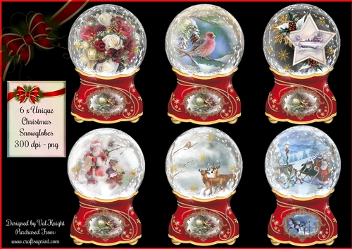 6 x Unique Scenic Christmas Snowglobes - PNG - 300 dpi