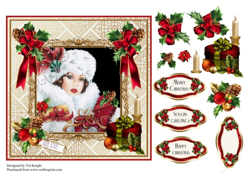 Art Deco Christmas Card Front With Decoupage