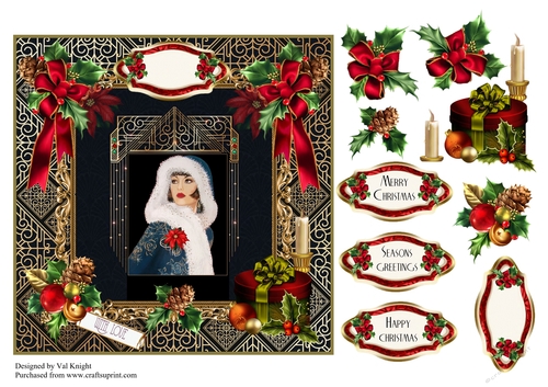 Art Deco Christmas Card Front 3 With Decoupage