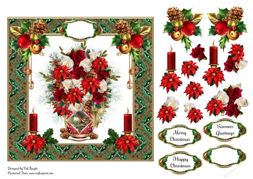 Christmas Floral Card Front With Decoupage