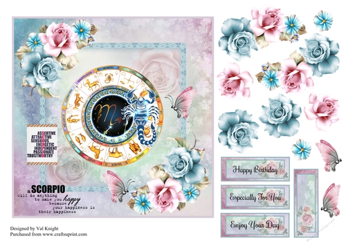 Scorpio Zodiac Card Front With Decoupage