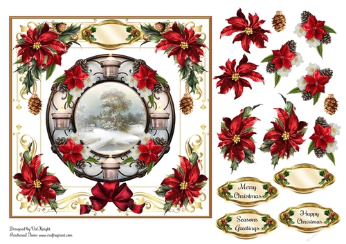 Christmas Scenic Candle Wreath Card Front With Decoupage