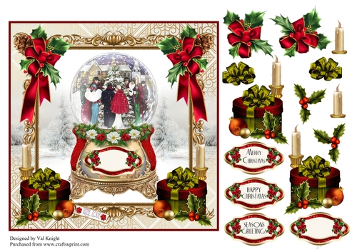 Art Deco Christmas Snowglobe Card Front With Decoupage
