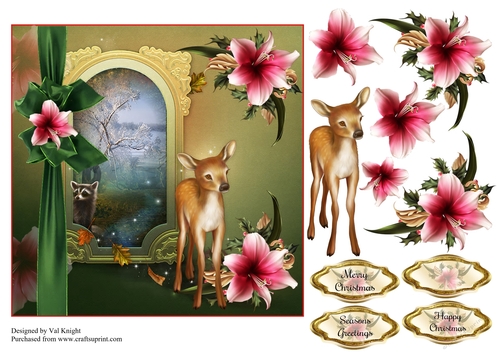 Fawn Christmas Card Front With Decoupage