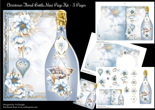 Christmas Floral Bottle Shaped 3 Page Mini Page Kit