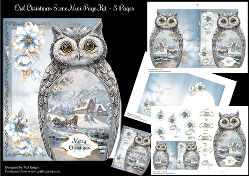 Owl Christmas Scene Shaped Mini Page Kit